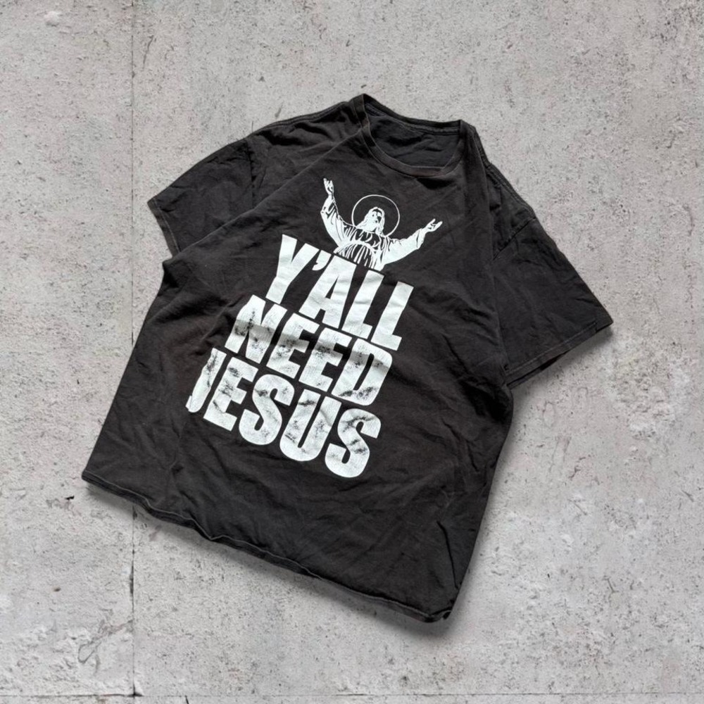 Y2K Vintage Jesus Y'all Need Jesus Christian Black T-Shirt